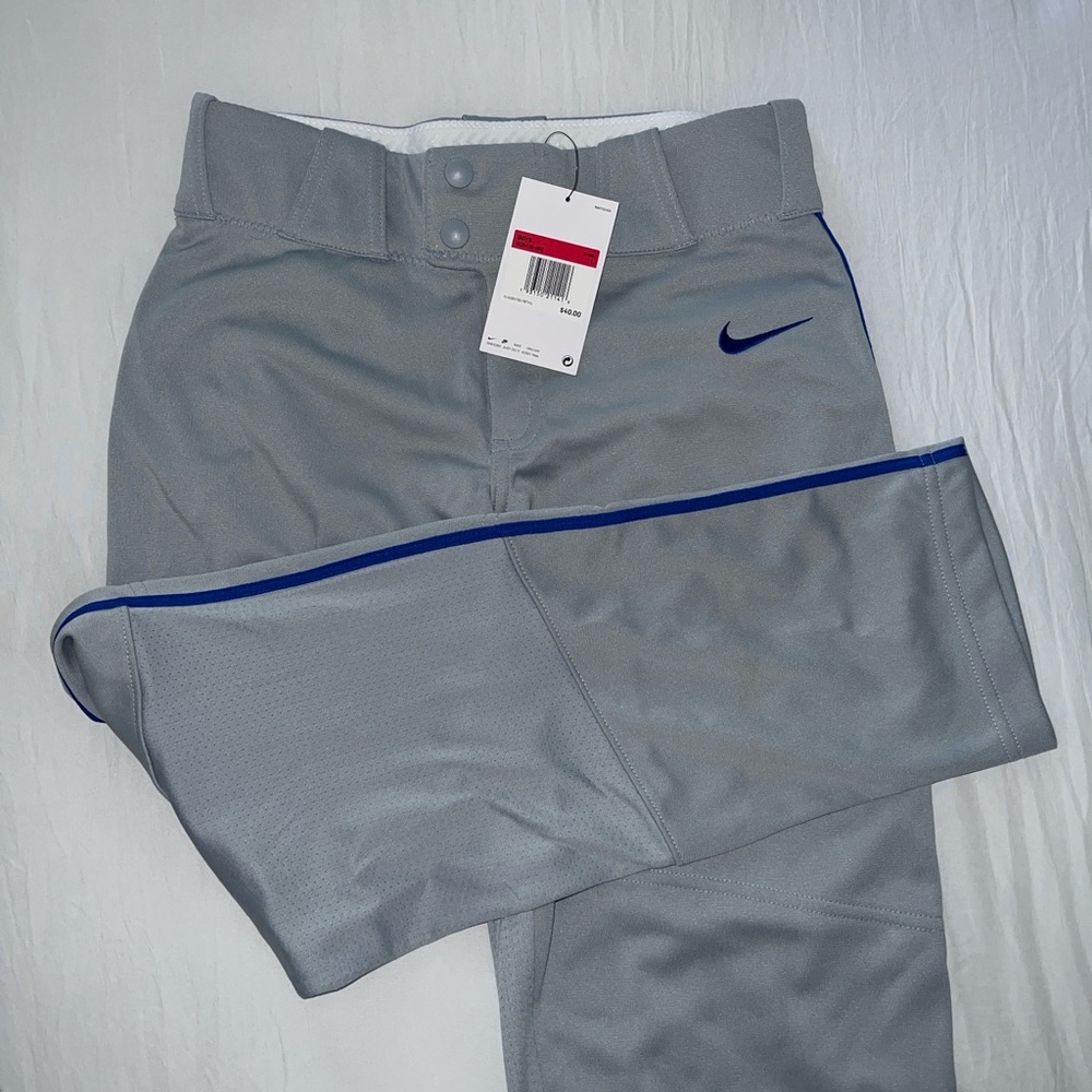Nike Boys Baseball Gray Pants with Blue Trim